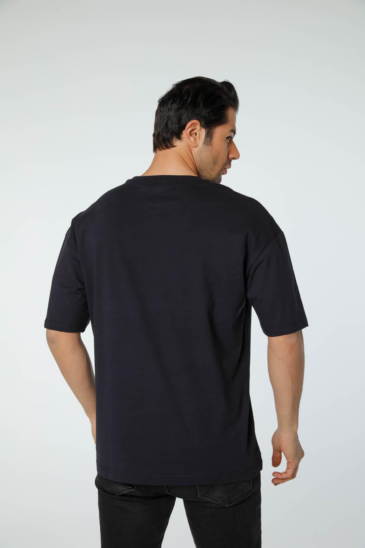 Baskılı Oversize Bisiklet Yaka T-Shirt