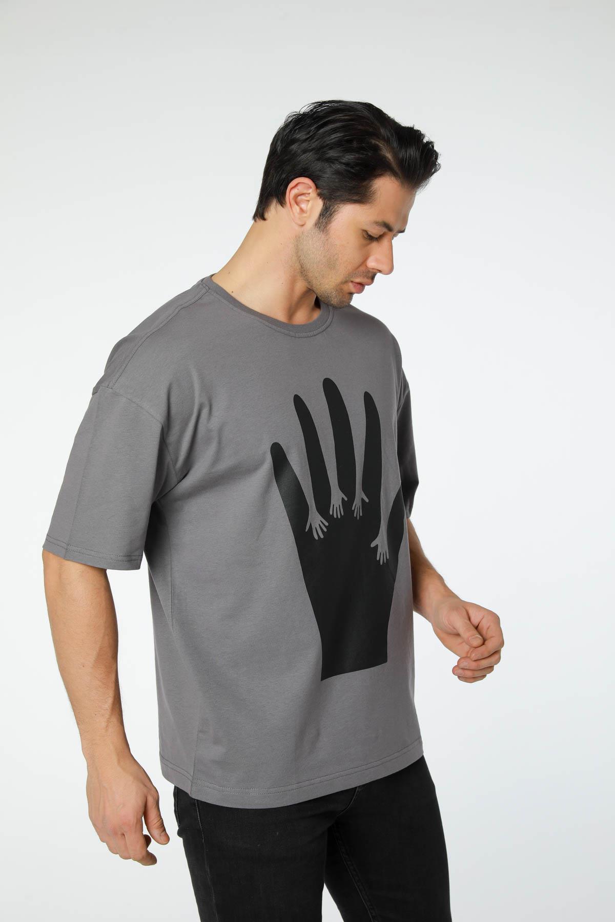 Baskılı Oversize Bisiklet Yaka - T-Shirt