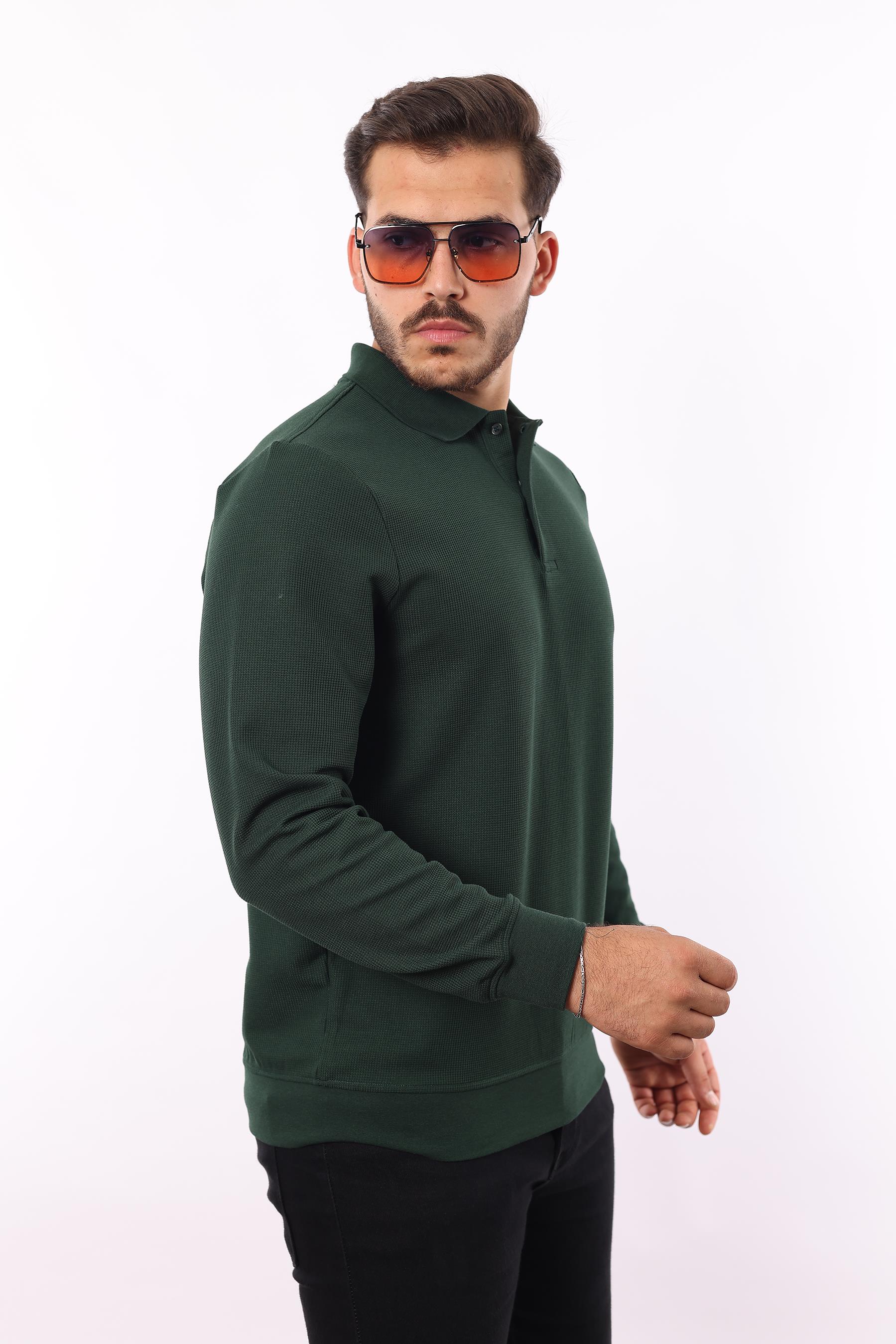Waffle Dokuma Polo Yaka Sweatshirt – Pamuk Viskon Regular Fit Rugatchi Exclusive