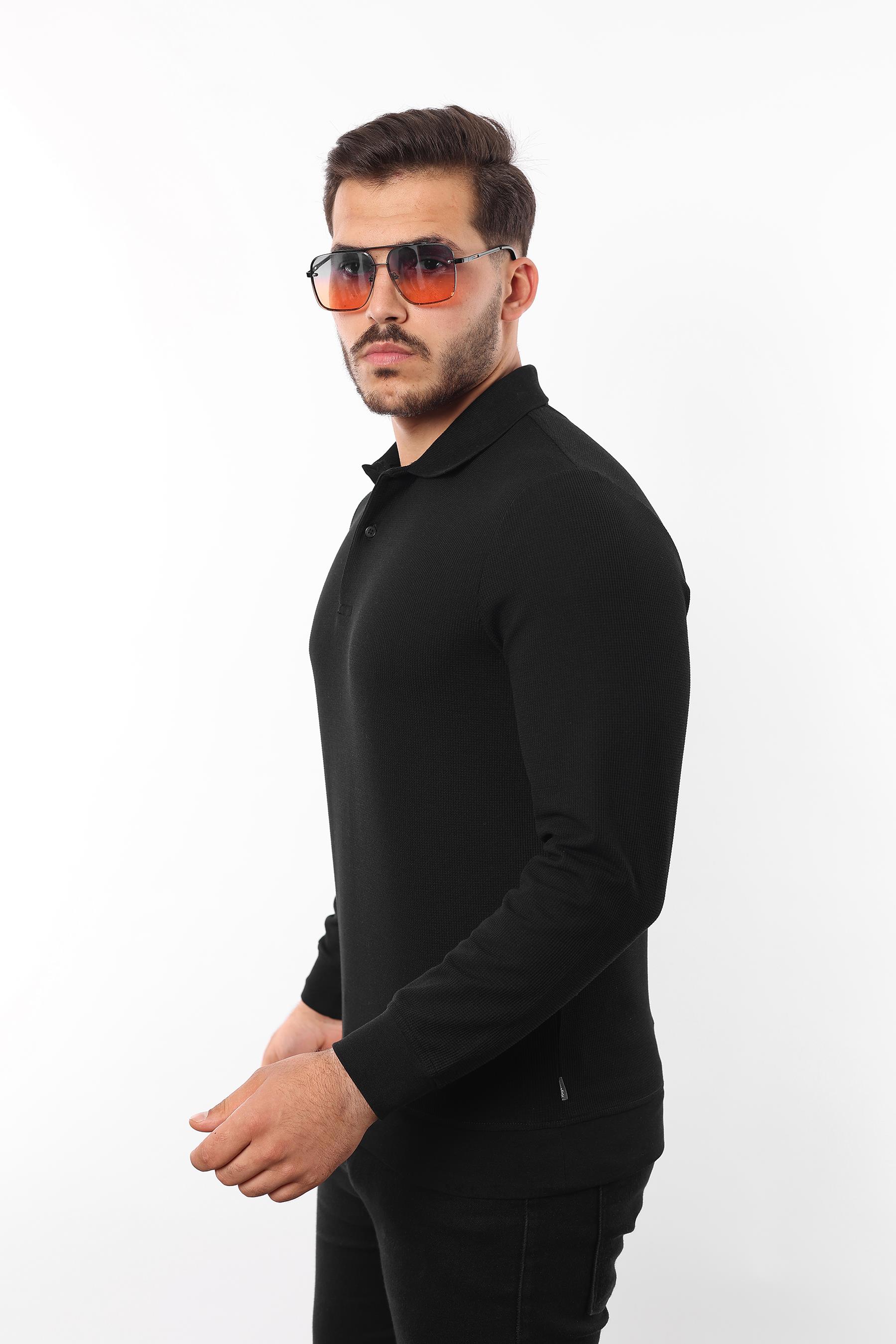 Waffle Dokuma Polo Yaka Sweatshirt – Pamuk Viskon Regular Fit Rugatchi Exclusive