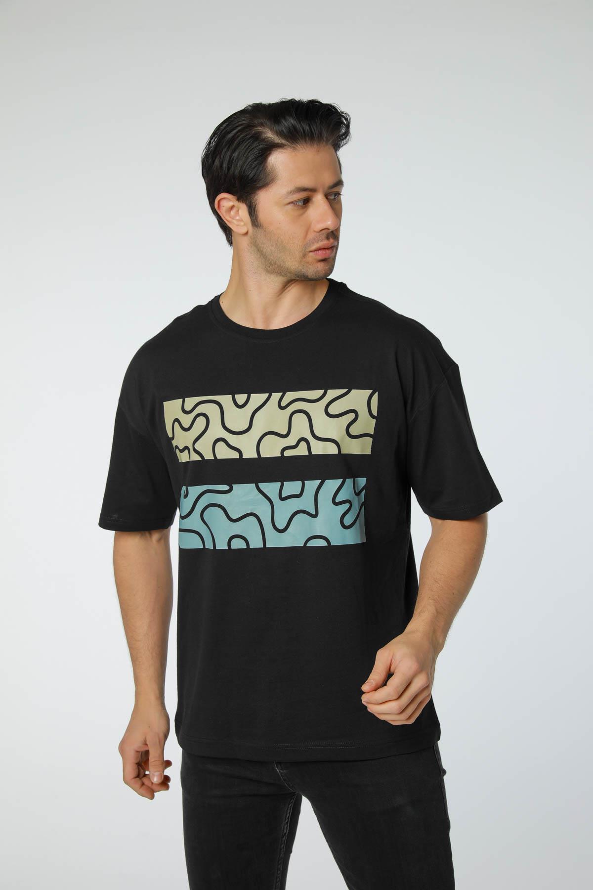 Baskılı Oversize Bisiklet Yaka T-Shirt