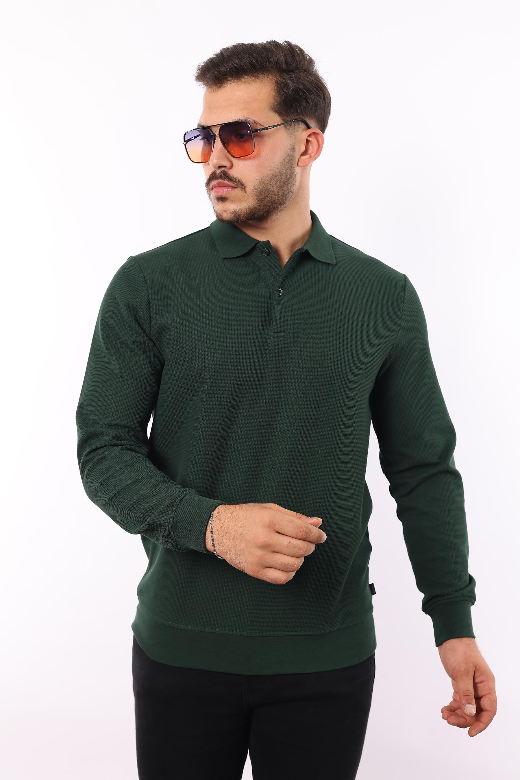 Waffle Dokuma Polo Yaka Sweatshirt – Pamuk Viskon Regular Fit Rugatchi Exclusive