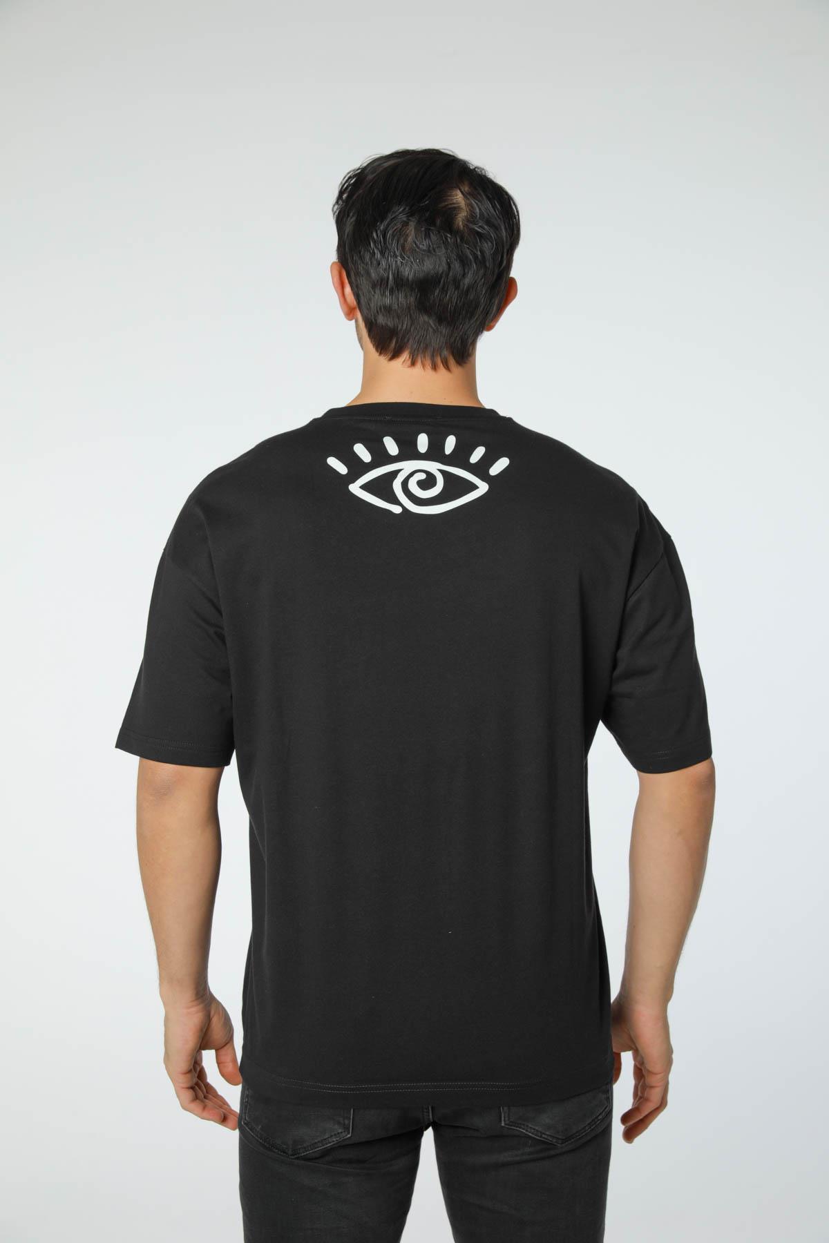 Baskılı Oversize Bisiklet Yaka T-Shirt