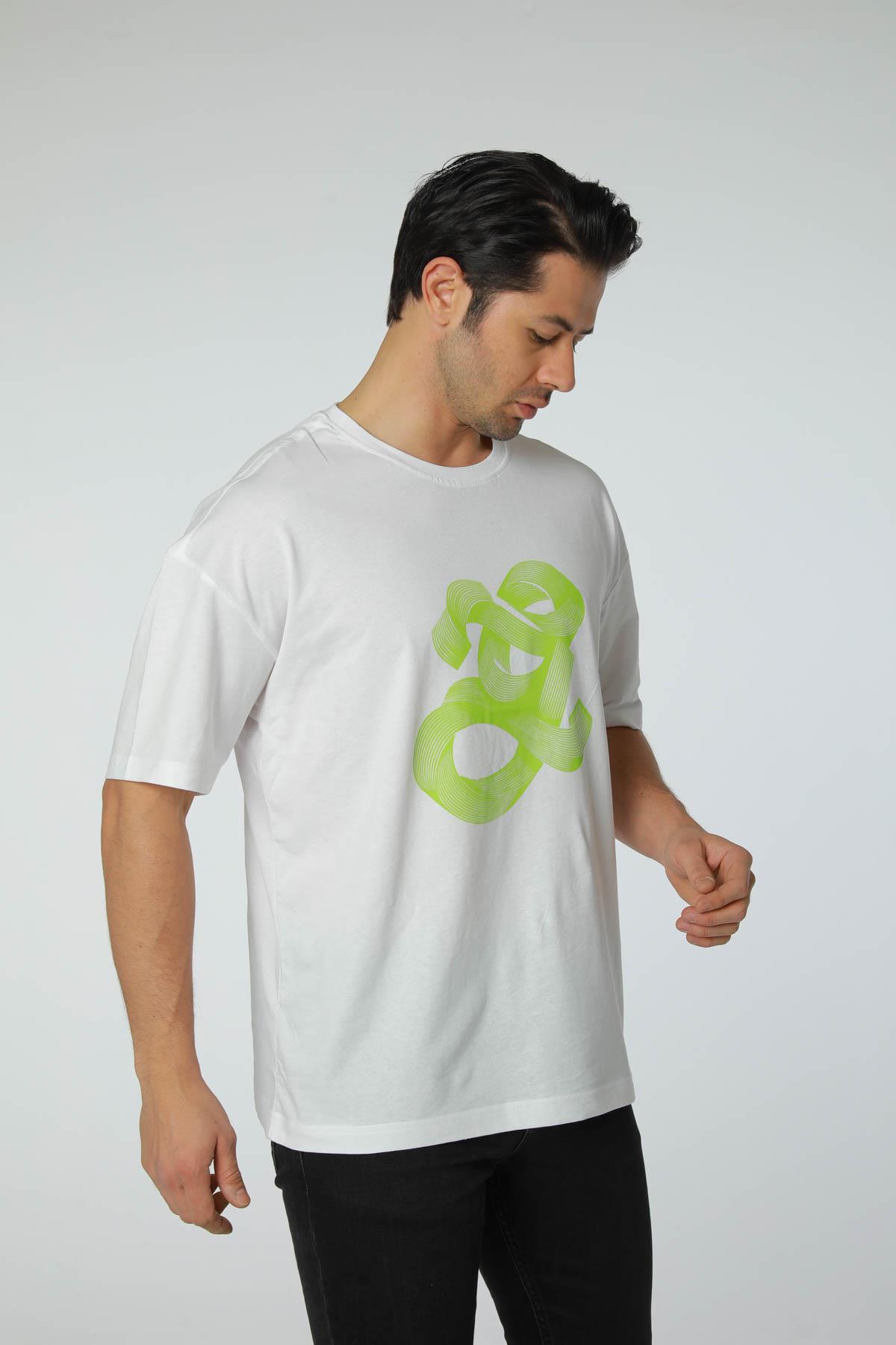 Baskılı Oversize Bisiklet Yaka T-Shirt