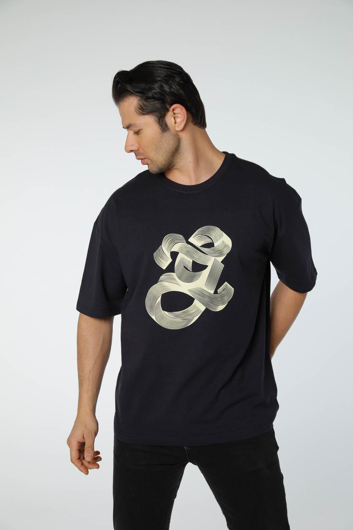 Baskılı Oversize Bisiklet Yaka T-Shirt