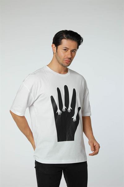 Baskılı Oversize Bisiklet Yaka - T-Shirt