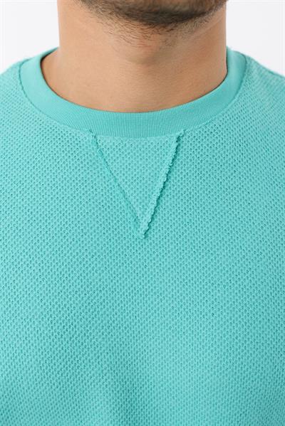 Petek Dokuma Jakarlı Bisiklet Yaka Sweatshirt – Pamuk Viskon Regular Fit Rugatchi Exclusive