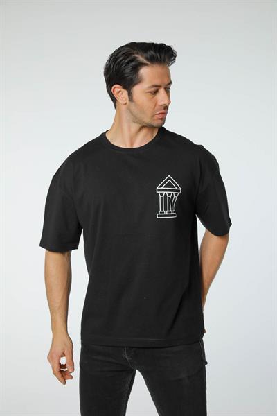 Baskılı Oversize Bisiklet Yaka T-Shirt