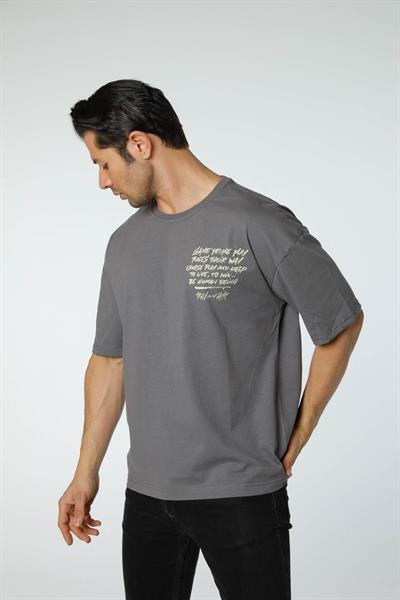 Baskılı Oversize Bisiklet Yaka T-Shirt