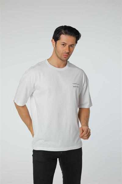 Baskılı Oversize Bisiklet Yaka T-Shirt