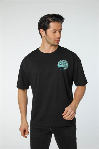 Baskılı Oversize Bisiklet Yaka T-Shirt