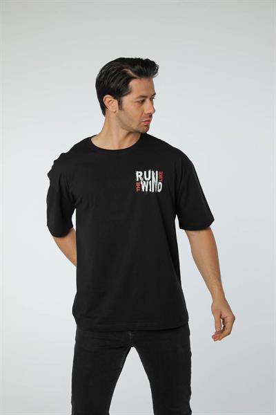 Baskılı Oversize Bisiklet Yaka T-Shirt