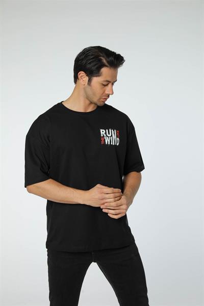 Baskılı Oversize Bisiklet Yaka T-Shirt