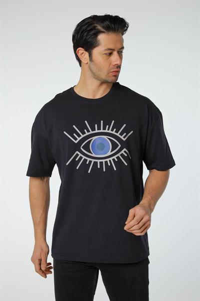 Baskılı Oversize Bisiklet Yaka T-Shirt