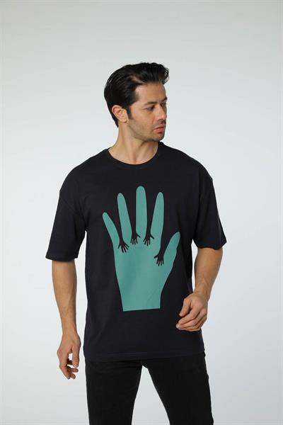 Baskılı Oversize Bisiklet Yaka - T-Shirt