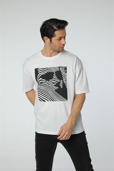 Baskılı Oversize Bisiklet Yaka T-Shirt