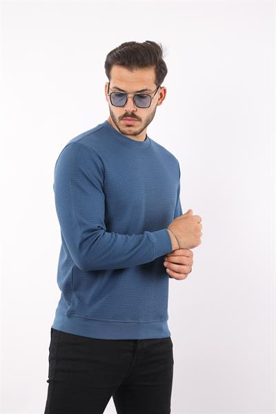 Waffle Dokulu Bisiklet Yaka Sweatshirt – Pamuk Viskon Regular Fit Rugatchi Exclusive
