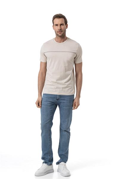 %100 Pamuk Nakışlı Bisiklet Yaka T-Shirt