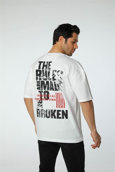 Baskılı Oversize Bisiklet Yaka T-Shirt