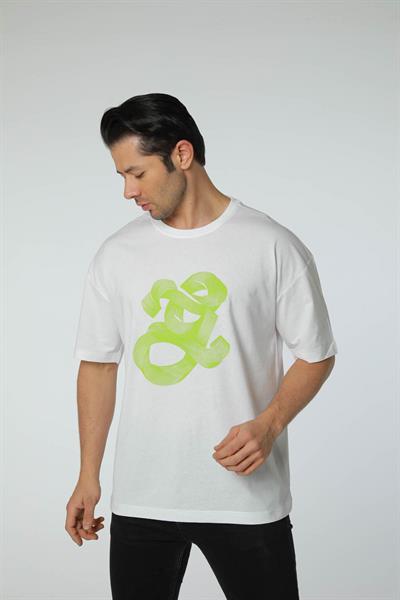 Baskılı Oversize Bisiklet Yaka T-Shirt