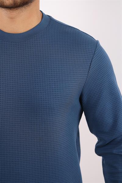 Waffle Dokulu Bisiklet Yaka Sweatshirt – Pamuk Viskon Regular Fit Rugatchi Exclusive