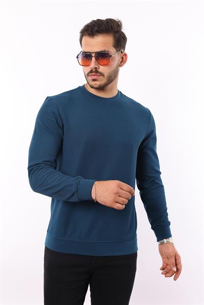 Waffle Dokuma Bisiklet Yaka Sweatshirt – Pamuk Viskon Regular Fit Rugatchi Exclusive