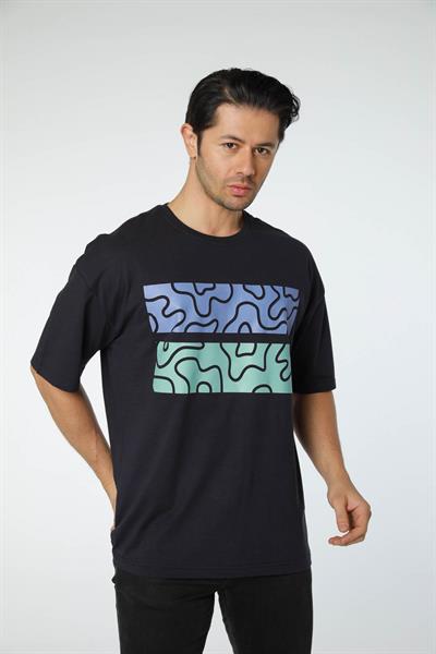 Baskılı Oversize Bisiklet Yaka T-Shirt