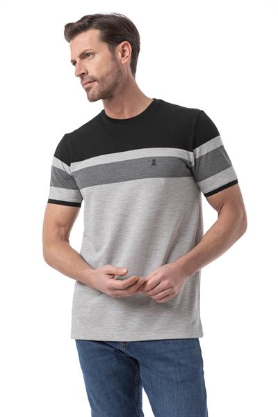 Yatay Baskılı Bisiklet Yaka T-Shirt