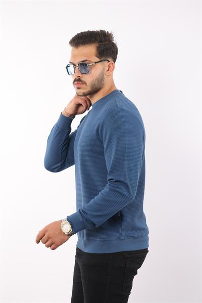 Waffle Dokuma Bisiklet Yaka Battal Sweatshirt