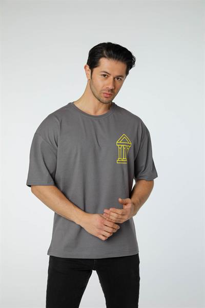 Baskılı Oversize Bisiklet Yaka T-Shirt