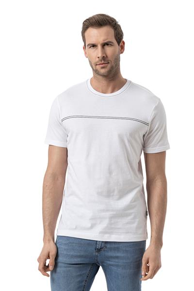 %100 Pamuk Nakışlı Bisiklet Yaka T-Shirt