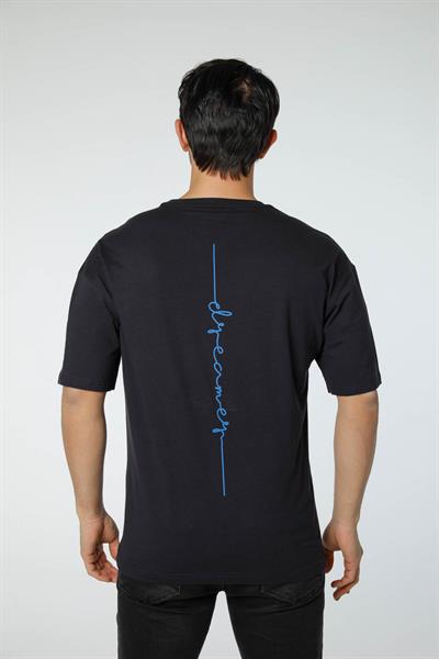 Baskılı Oversize Bisiklet Yaka T-Shirt