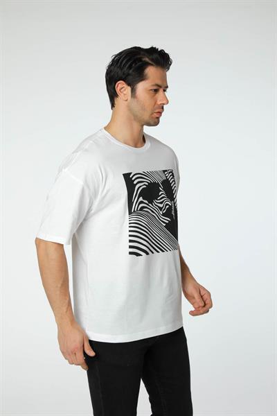 Baskılı Oversize Bisiklet Yaka T-Shirt