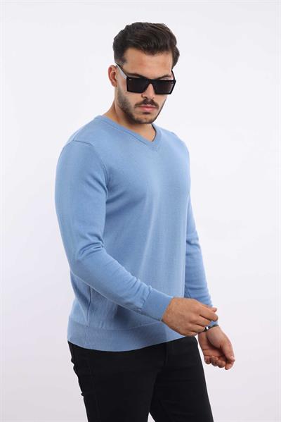 Premium Erkek V Yaka Triko — %100 Pamuk, Nefes Alan Konforlu Kazak