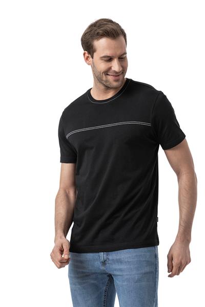 %100 Pamuk Nakışlı Bisiklet Yaka T-Shirt