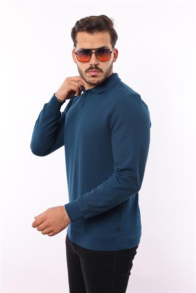 Waffle Dokuma Polo Yaka Sweatshirt – Pamuk Viskon Regular Fit Rugatchi Exclusive