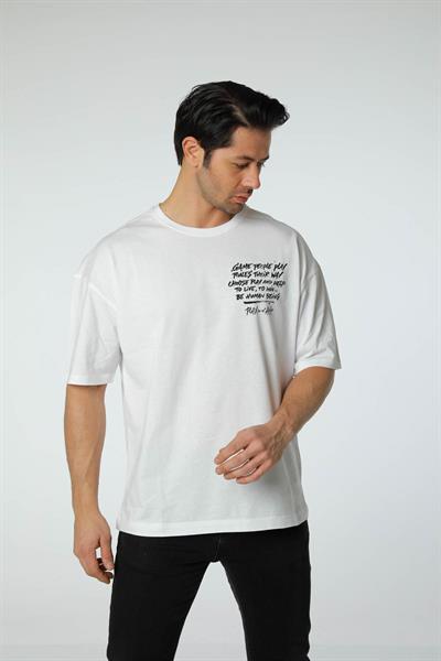 Baskılı Oversize Bisiklet Yaka T-Shirt