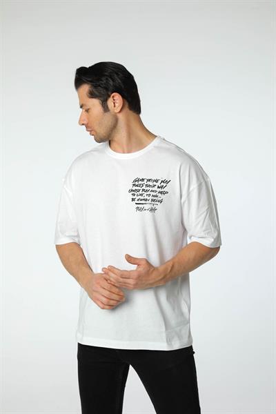 Baskılı Oversize Bisiklet Yaka T-Shirt