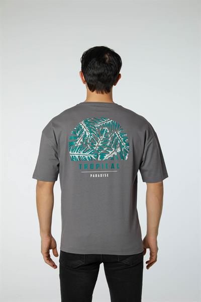 Baskılı Oversize Bisiklet Yaka T-Shirt