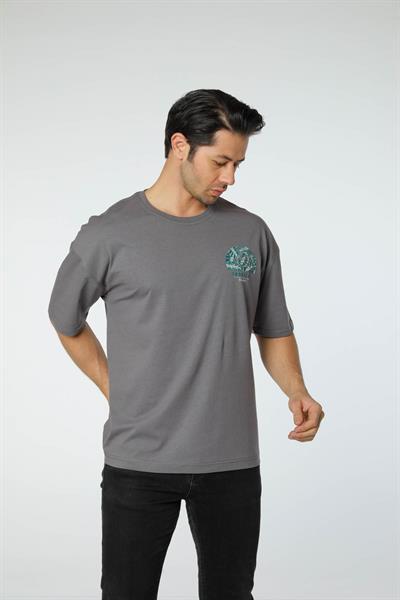 Baskılı Oversize Bisiklet Yaka T-Shirt