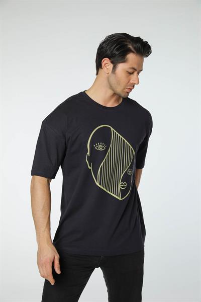 Baskılı Oversize Bisiklet Yaka T-Shirt