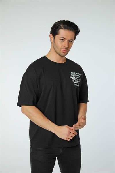 Baskılı Oversize Bisiklet Yaka T-Shirt