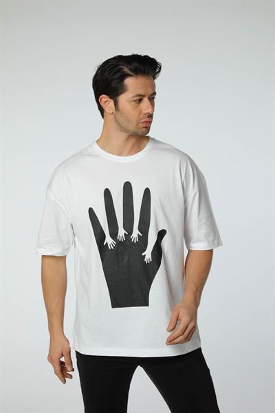 Baskılı Oversize Bisiklet Yaka - T-Shirt