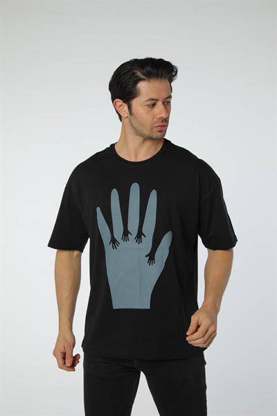 Baskılı Oversize Bisiklet Yaka - T-Shirt