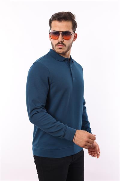 Waffle Dokuma Polo Yaka Sweatshirt – Pamuk Viskon Regular Fit Rugatchi Exclusive