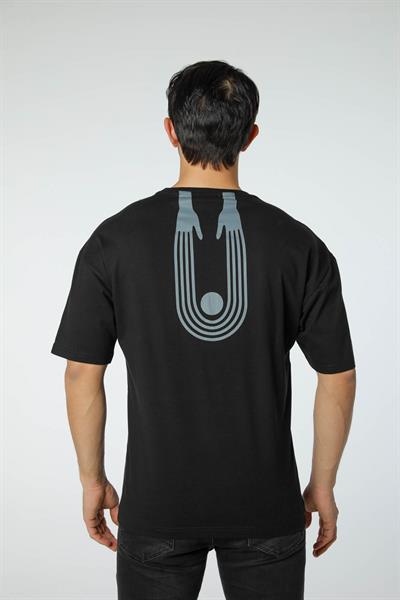 Baskılı Oversize Bisiklet Yaka - T-Shirt