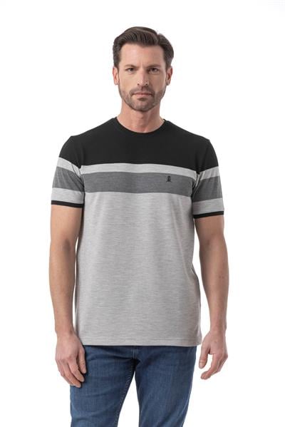 Yatay Baskılı Bisiklet Yaka T-Shirt