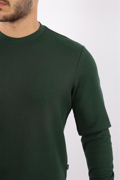 Waffle Dokuma Bisiklet Yaka Battal Sweatshirt