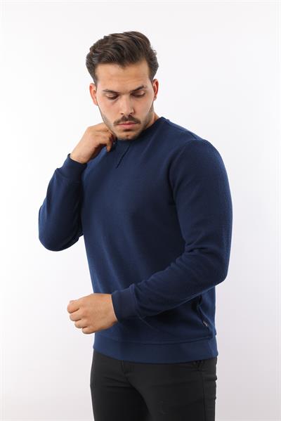 Petek Dokuma Jakarlı Bisiklet Yaka Sweatshirt – Pamuk Viskon Regular Fit Rugatchi Exclusive