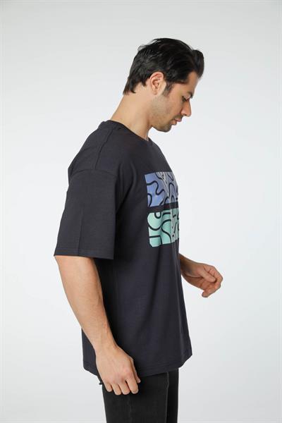 Baskılı Oversize Bisiklet Yaka T-Shirt